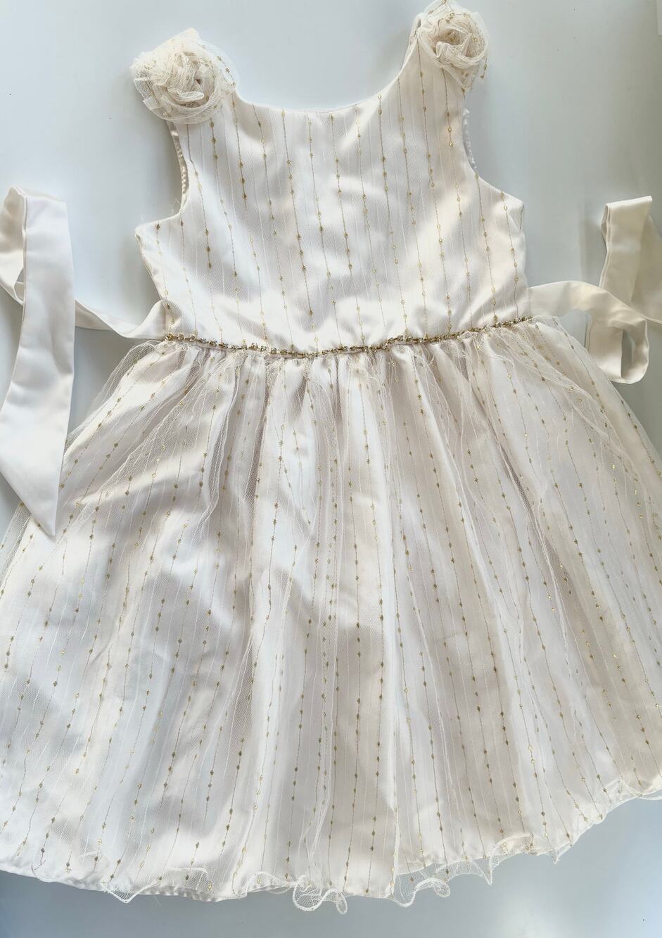 Btween Dress Girls 5 Satin Lace White Gold Flower Girl Wedding Tulle Ribbon